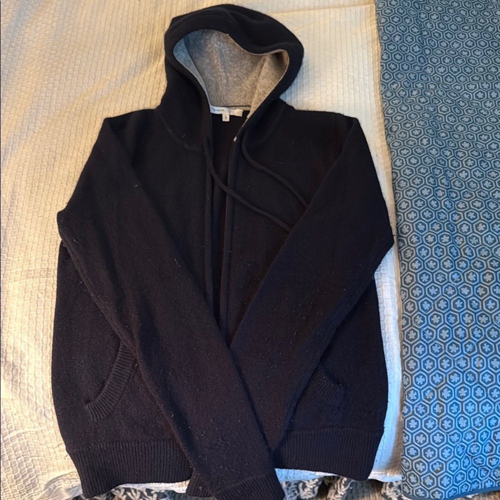 Vince Navy Cashmere Zip Up Hoodie Sweater
